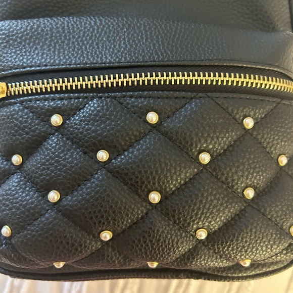 Claire’s Faux Leather Gold Pearl Studded Black Backpack - Picture 3 of 7